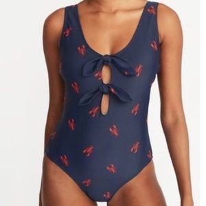 Old Navy Front Tie Keyhole Lobster One-Piece Swim Suit Size XL